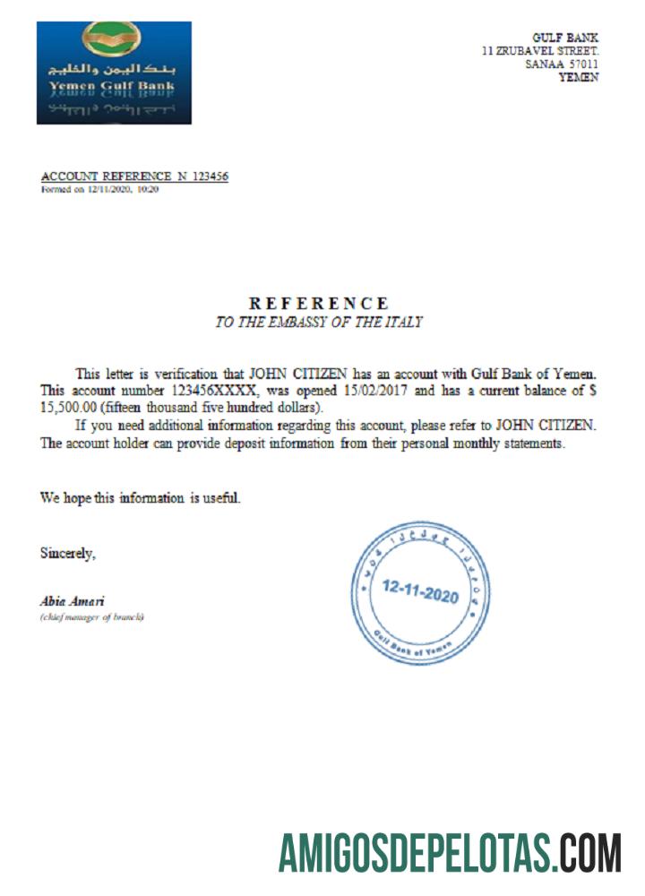 Referência do Banco do Golfo do Iêmen exemplo real